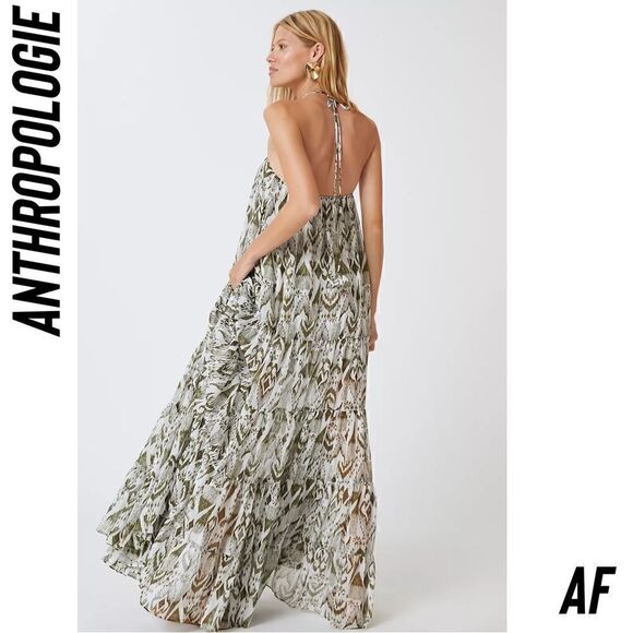 ANTHROPOLOGIE BY MISA PRINTED HALTER MIDI DRESS NWT IN MOSS XS - Picture 7 of 11
